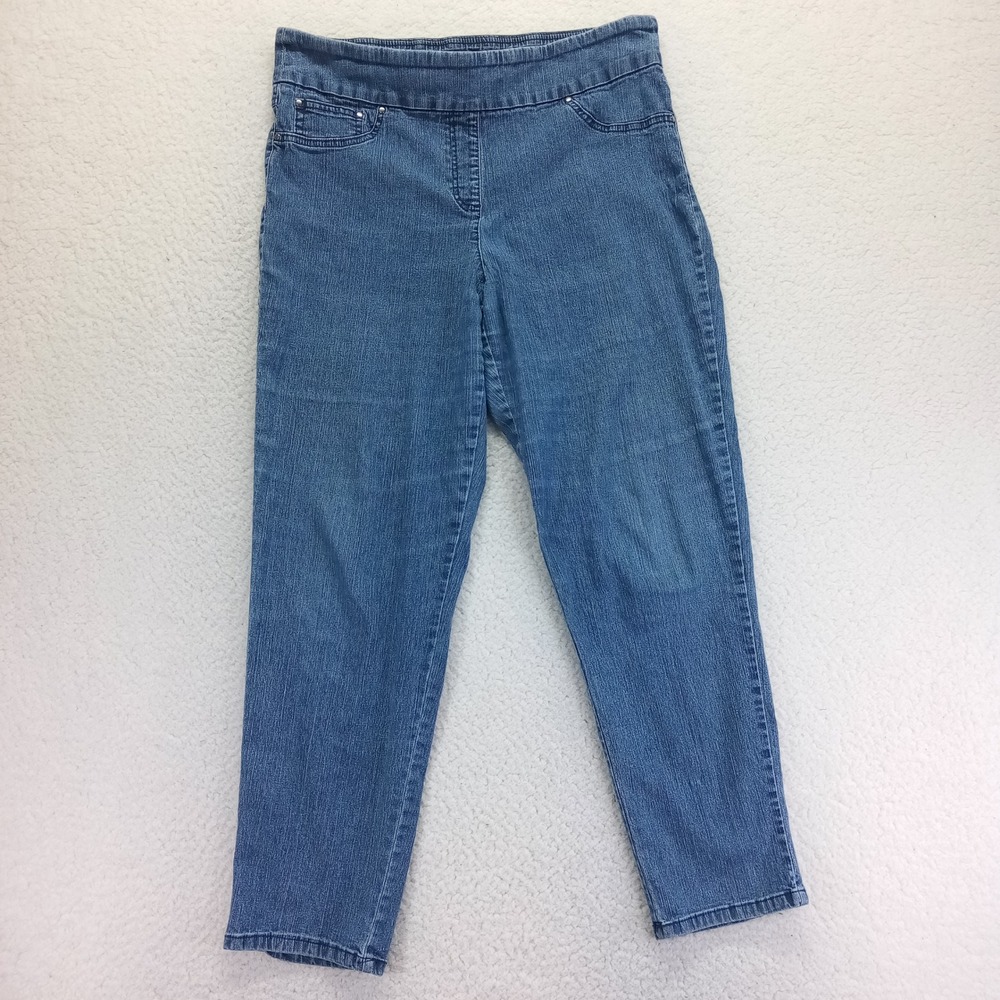 Ruby Rd Womens Size 14 Blue Denim Pull On Straight Leg Stretch Pants 99403